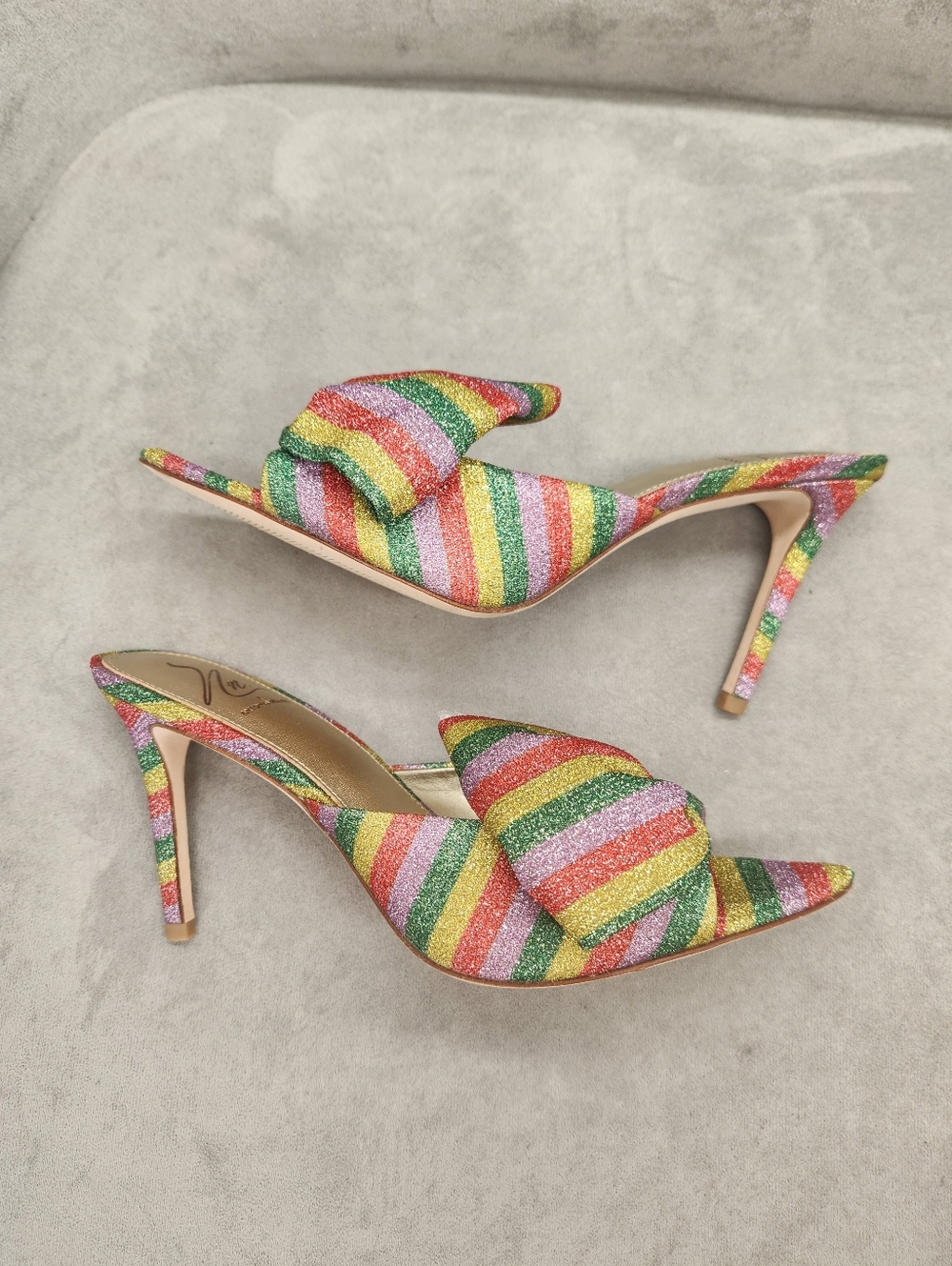 Antonio Melani The Nat Note Dress Mules 9.5 Rainbow Striped Julieta Bow New $180 - Picture 5 of 17